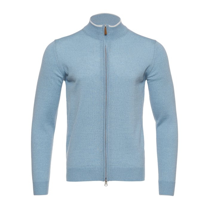 Emanuel Berg Błękitny sweter z wełny merino z zamkiem błyskawicznym