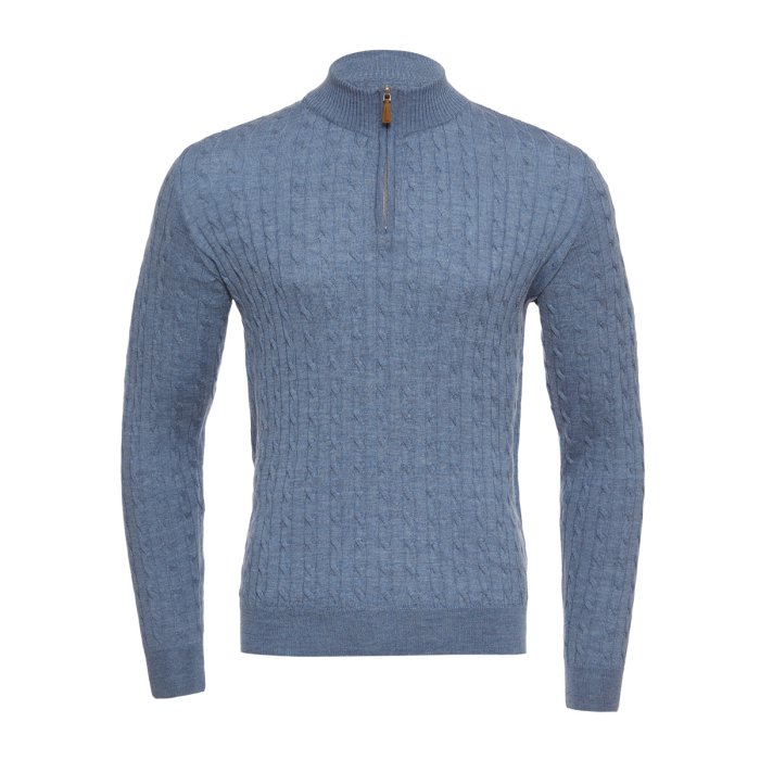 Emanuel Berg Blue Cable Knit Merino Wool Sweater