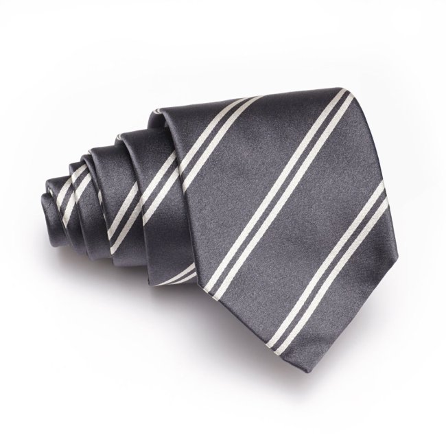 Dark Grey and White Striped Silk Tie