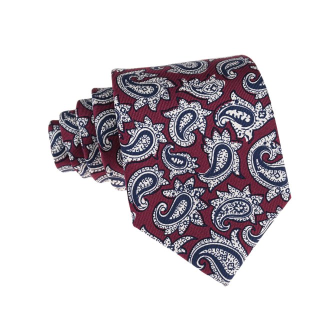 Krawat bordowy we wzór paisley, jedwabny