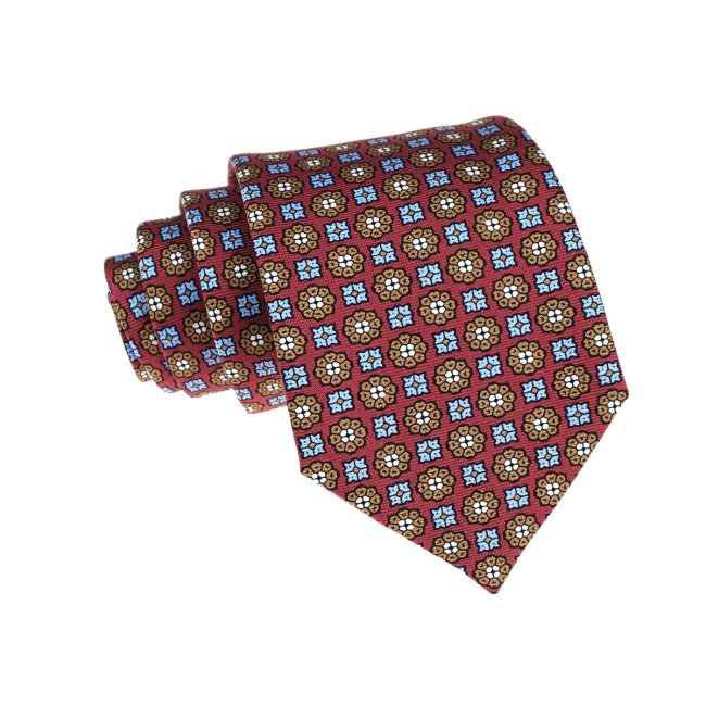 Krawat bordowy w geometryczny wzór, jedwabny
