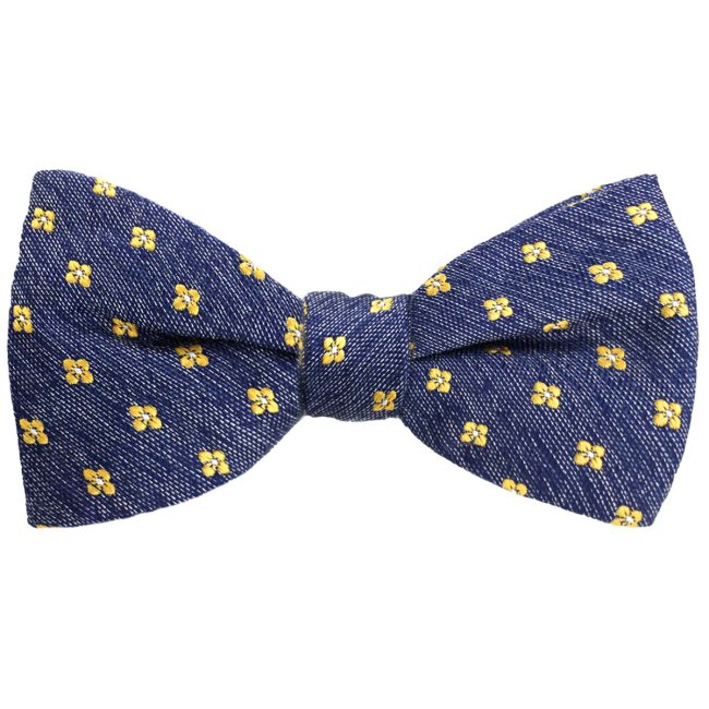 Navy Silk Bowtie with Yellow Flowers Pattern
