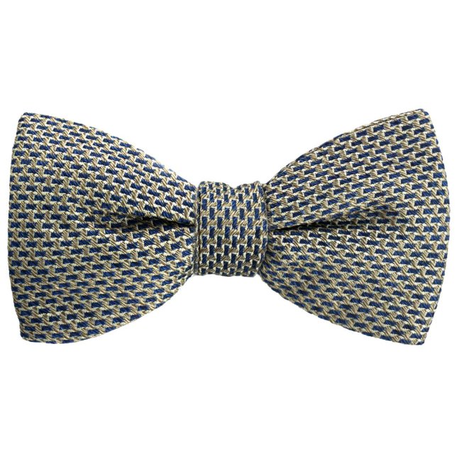 Golden and Navy Blue Micro-Patterned Silk Bowtie