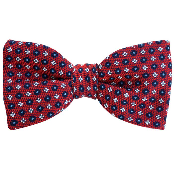 Red Silk Bowtie with Small Flowers Pattern