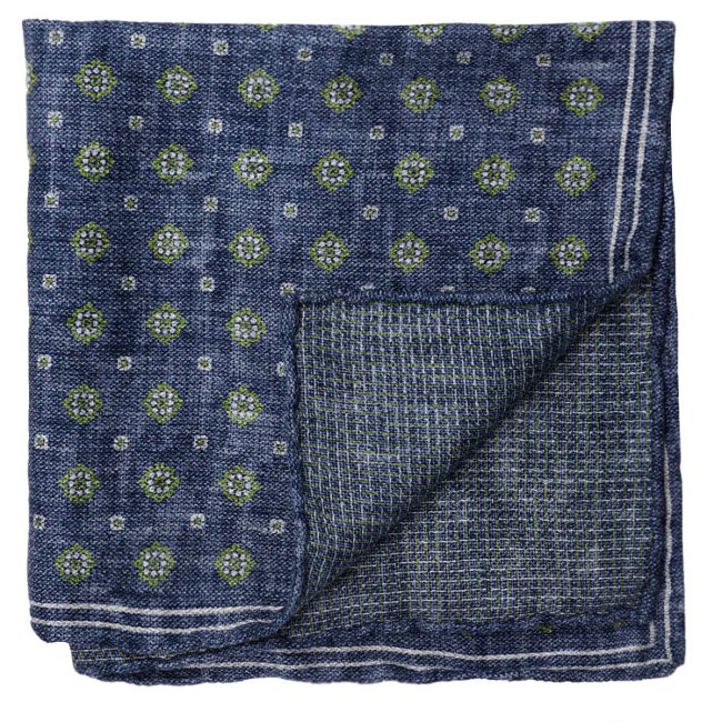Blue and Green Geometric Silk Pocket Square