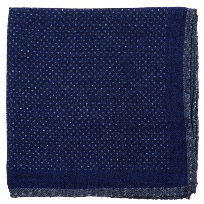 Navy And Grey Dotted Wool Pocket Square