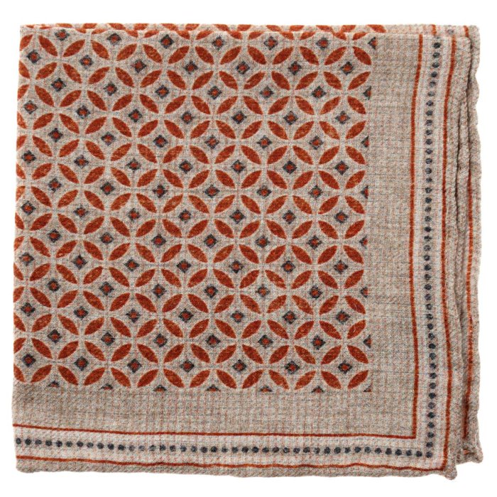 Beige Wool Pocket Square With Geometric Pattern