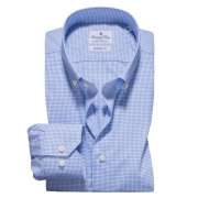 Basel, Blue Checked Button-Down Wrinkle Resistant Twill Shirt